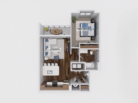 Floor plan for 1 bed, 1 bath, 769 sqft